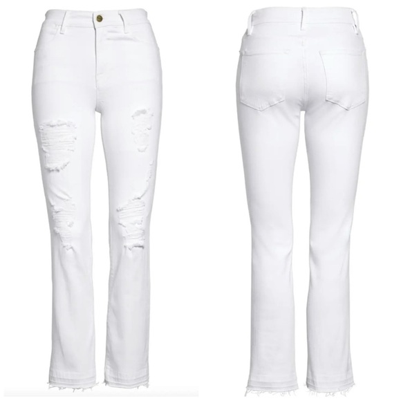 Frame Denim Le High Straight white distressed ripped women’s size 23 high rise - Picture 1 of 10